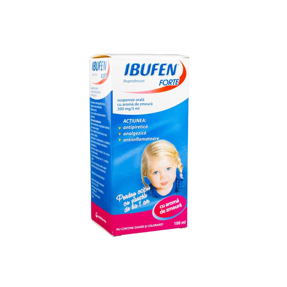Ibufen Forte cu aroma de zmeura susp. orala 200mg/5ml 100ml