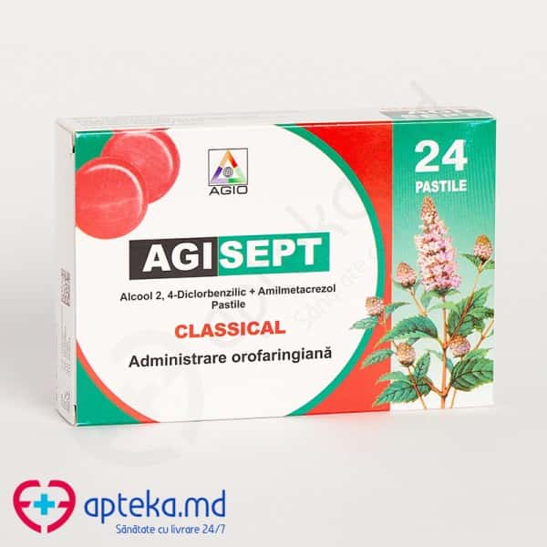 Agisept clasic pastile 1,2 mg + 0,6 mg N6x4