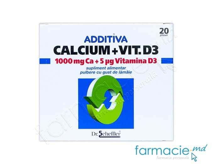 Additiva Calcium + Vit D3 pulb./sol. orala 1000 mg + 200 UI N20