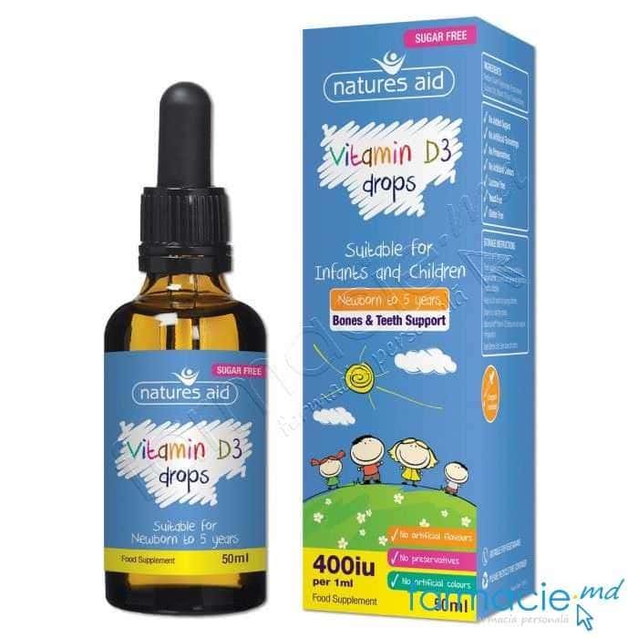 Vitamina D3 400 UI pic. 50 ml (0 luni-5 ani) Natures Aid