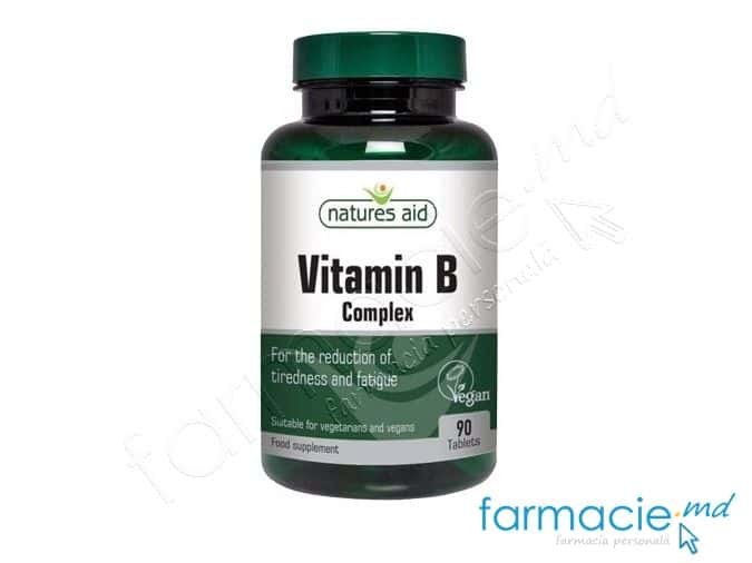 Vitamina B complex + Acid folic 200 mg comp. N90 (reduce oboseala) Natures Aid